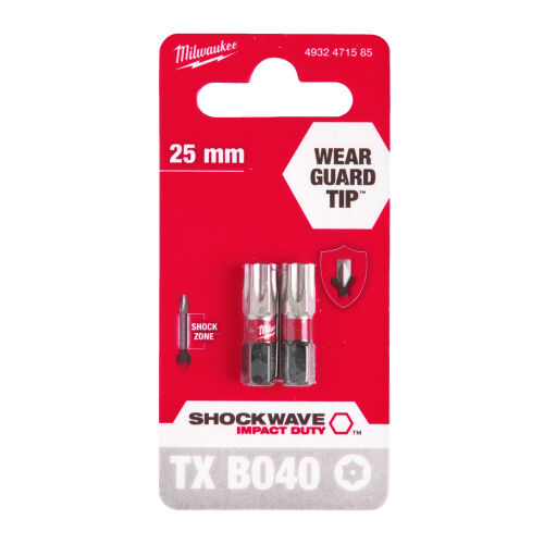 Bity udarowe ShW TX BO40 25mm 2 szt TORX z otworem Milwaukee