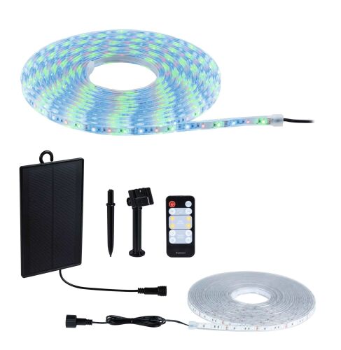 Taśma zewnętrzna LED solar 10m 3,8W DIM RGB 14lm/m czujnik zmierzchu pilot 5V IP44 czarny / tworzywo sztuczne