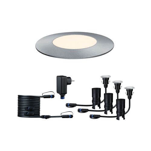 Oprawa dogruntowa Plug & Shine FLOOR MINI zestaw kompletny 3x2.5W 3000K IP67 24V srebrny / stal nierdzewna