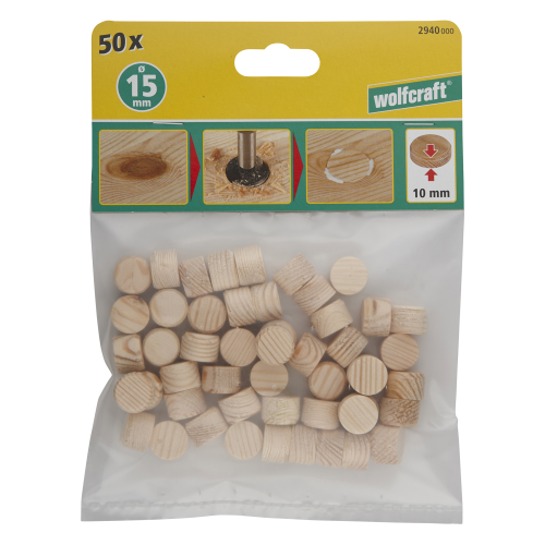 Płytki zaślepki maskujące sęki drewno sosnowe 15mm Wolfcraft 50szt.