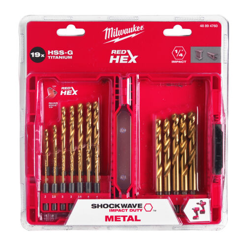 Zestaw wierteł do metalu HSS-G Tin 19szt. 1/4 HEX MILWAUKEE