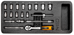 Zestaw kluczy nasadowych 1/4 19 szt. wkładka do szafki 84-237 NEO