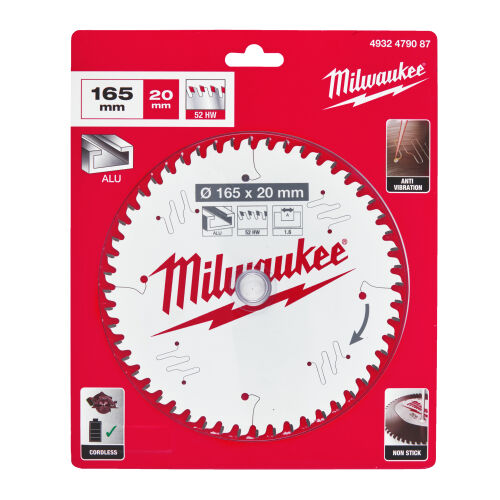 Tarcza widiowa do drewna zagłębiarki aluminium 165x20x1.6mm 52z ATB Milwaukee