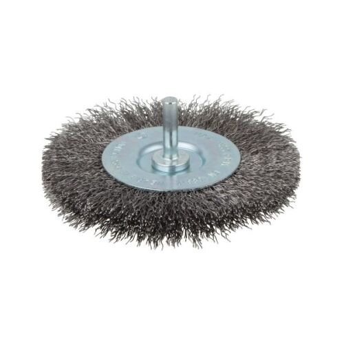 Szczotka druciana do wiertarki tarczowa 100 mm Wolfcraft - drut falisty, trzpień