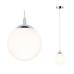 Lampa wisząca kula GLOBE E27 max. 20W IP44 E27 230V satynowe szkło chrom