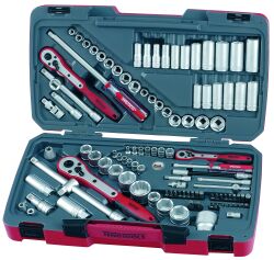 111-elementowy zestaw narzędzi nasadowych z chwytem kwadratowym 1/4", 3/8" i 1/2" Teng Tools TM111 Tengtools