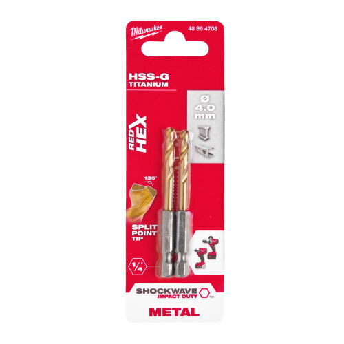 Wiertło do metalu HSS-G Tin 4mm 2szt 1/4 HEX MILWAUKEE