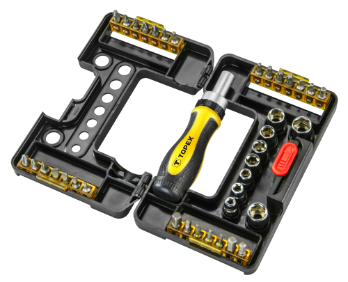 Końcówki wkrętakowe i nasadki z uchwytem, 38 szt. 39D344 TOPEX