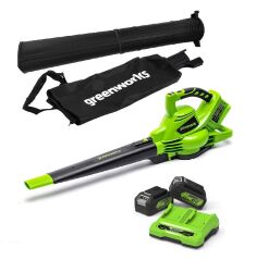 2x24 V dmuchawa/odkurzacz Greenworks GD24X2BVK4 zestaw ładowarka + 2x aku 4 Ah