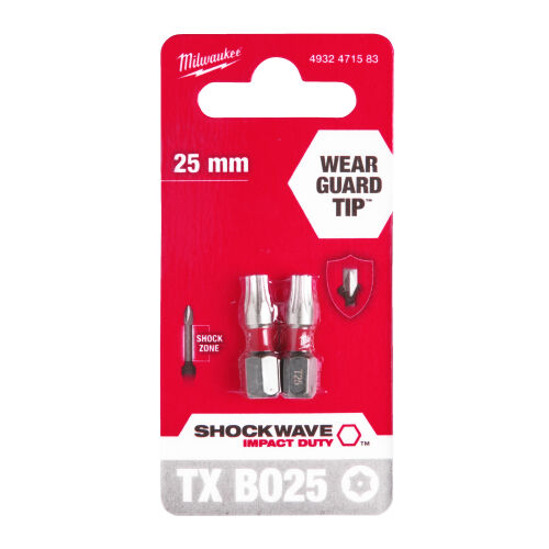 Bity udarowe ShW TX BO25 25mm 2 szt TORX z otworem Milwaukee