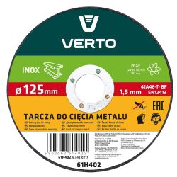 Tarcza tnąca do stali nierdzewnej INOX 125 x 1.5 x 22.2 mm 61H402 VERTO