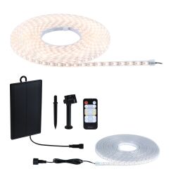 Taśma zewnętrzna LED solar 10m 3,2W DIM 3000K 28lm/m czujnik zmierzchu pilot 5V IP44 czarny / tworzywo sztuczne