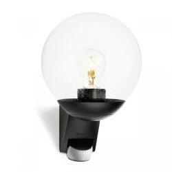 Lampa elewacyjna z czujnikiem ruchu i zmierzchu Steinel L 585 S PIR max.60W E27 IP44 IK03 230V czarna / szkło /tworzywo sztuczne