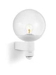Lampa elewacyjna z czujnikiem ruchu i zmierzchu Steinel L 400 S PIR max.60W E27 IP44 IK03 230V biała / szkło /tworzywo sztuczne