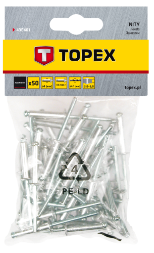 Nity aluminiowe 4.0 x 8mm 50 szt. 43E401 TOPEX