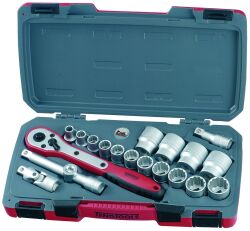 20-elementowy zestaw narzędzi nasadowych calowych z chwytem kwadratowym 1/2". Teng Tools T1220AF Tengtools