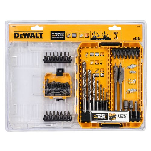Zestaw wierteł do drewna metalu i bitów w skrzynce ToughCase+ DeWALT