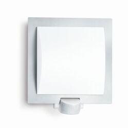 Lampa elewacyjna z czujnikiem ruchu i zmierzchu Steinel L 20 S PIR max.60W E27 IP44 IK03 230V srebrna / stal nierdzewna