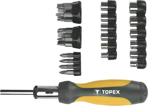 Końcówki wkrętakowe i nasadki z uchwytem, zestaw 29 szt. 39D356 TOPEX