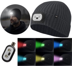 Czapka zimowa grafitowa z latarką ostrzegawcza RGB LED USB 180lm NEO